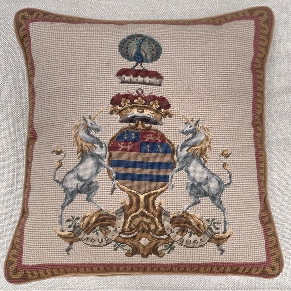 Wool Duke of Rutland Needlepoint Pillow 13” x 14” - Picture 1 of 6